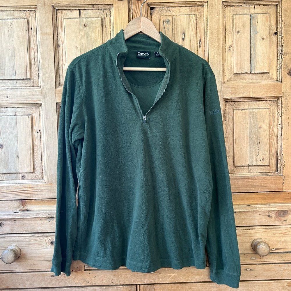 Men's DDX Dri-Duck Small‎ Dark Green Quarter Zip Fleece Sweater Pullover V-Neck